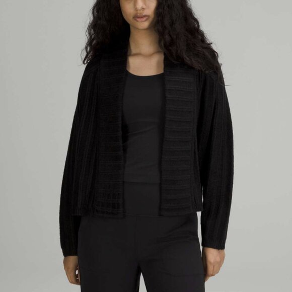 Lululemon Twin Rib Sweater Wrap Cardigan Black Chunky Knit Wool Size XL / XXL - Picture 1 of 16